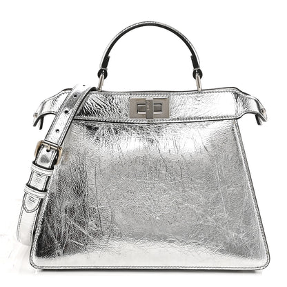 Fendi Rock Millenium Laminata Small Peekaboo I SEE U Satchel Argento 1 of 11