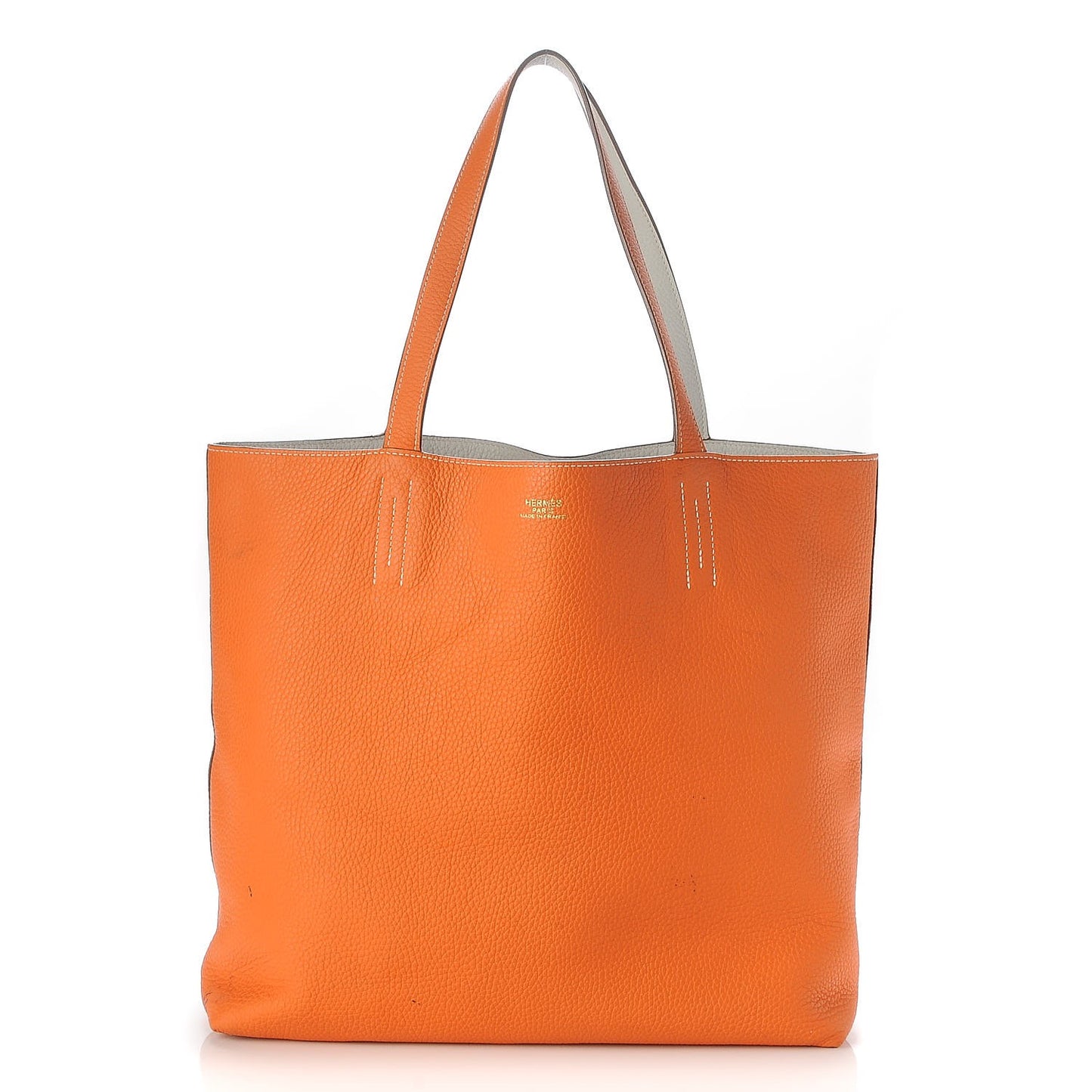 Taurillon Clemence Double Sens 45 Reversible Tote Orange Gris Perle