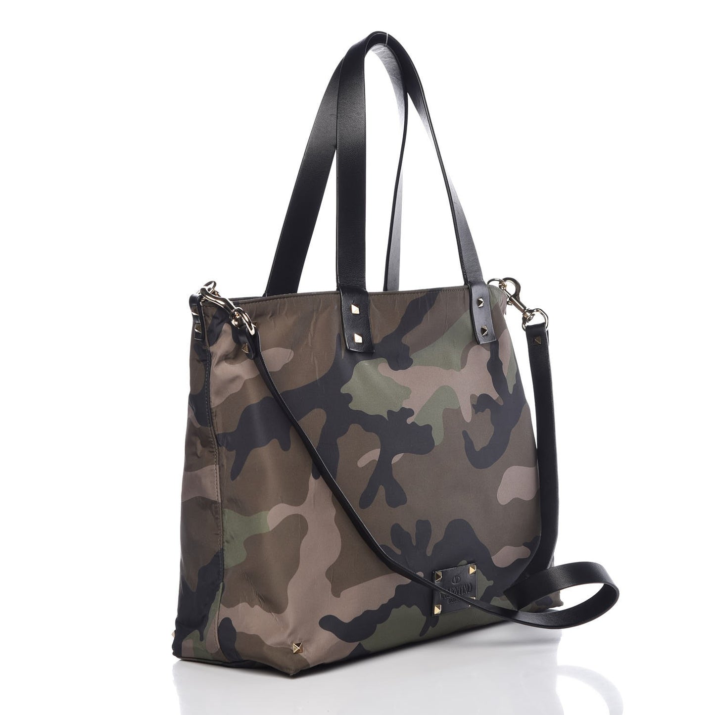 Nylon Camouflage Rockstud Reversible Tote Green Blue Fluo