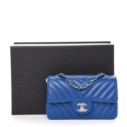 Chanel Caviar Chevron Quilted Mini Rectangular Flap Blue 11 of 11