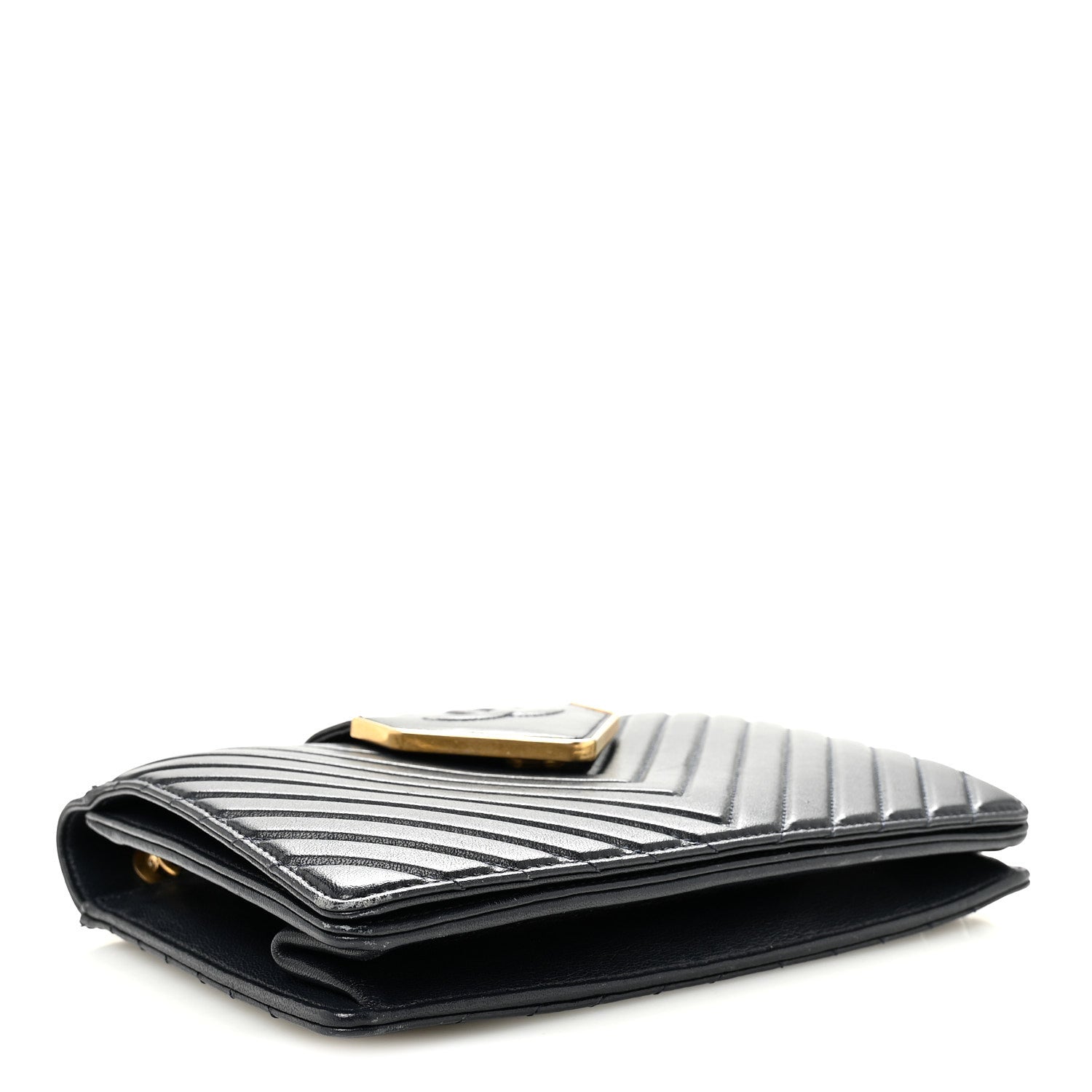 Chanel Shiny Sheepskin Chevron Quilted Collar and Tie Flap Navy 4 of 10