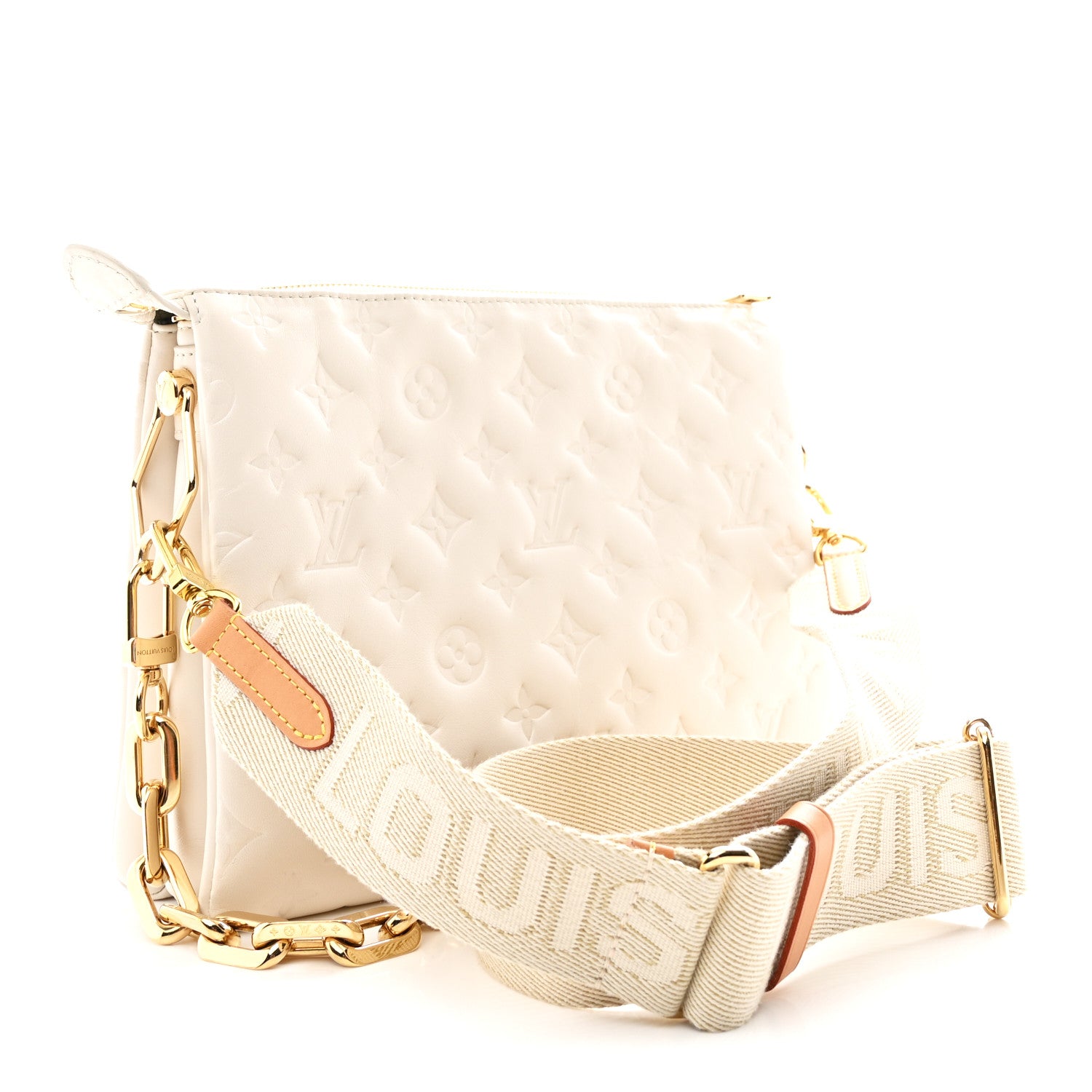 Louis Vuitton Lambskin Embossed Monogram Coussin PM Beige Cream