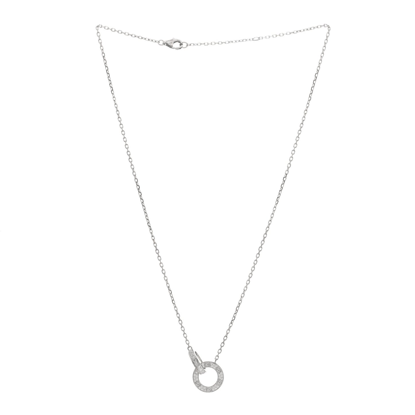 18K White Gold Diamond Interlocking LOVE Paved Necklace