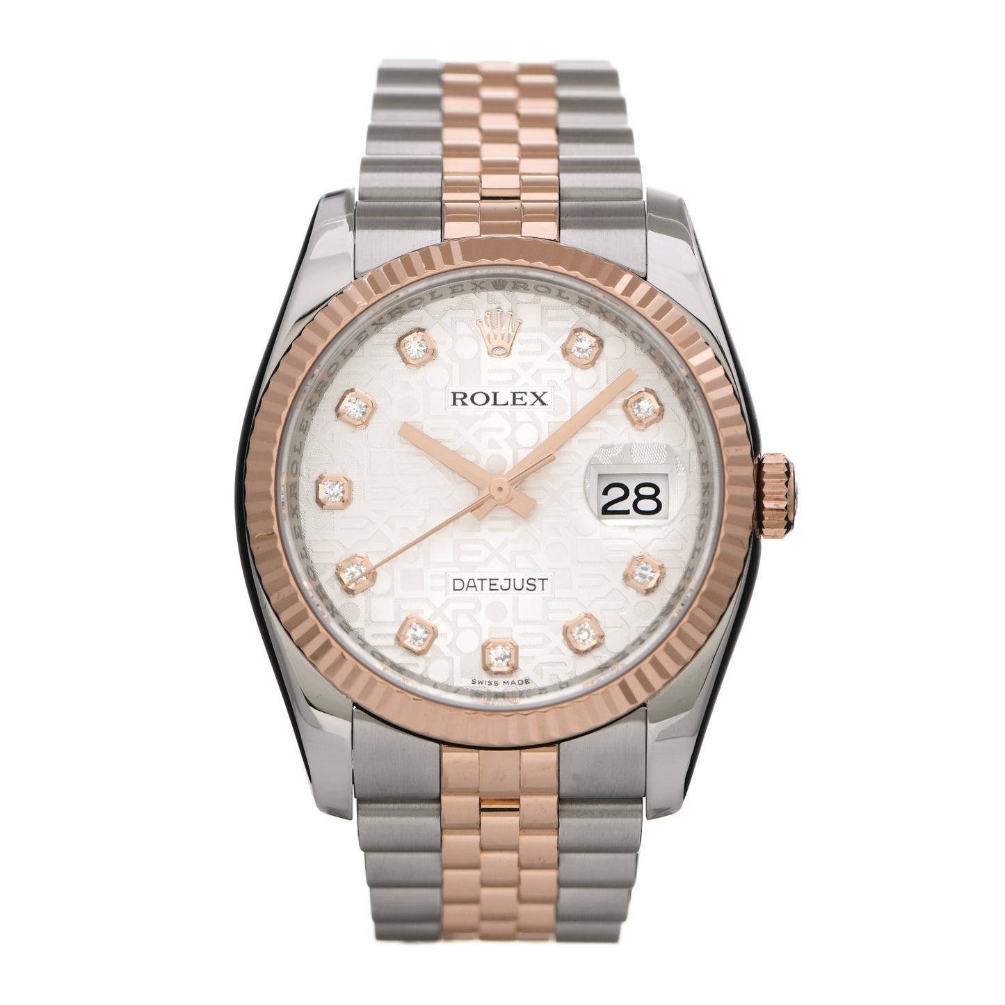 Stainless Steel 18K Everose Gold Diamond 36mm Oyster Perpetual Datejust Watch Silver Jubilee 116231