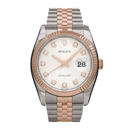 Rolex Stainless Steel 18K Everose Gold Diamond 36mm Oyster Perpetual Datejust Watch Silver Jubilee 116231 1 of 6