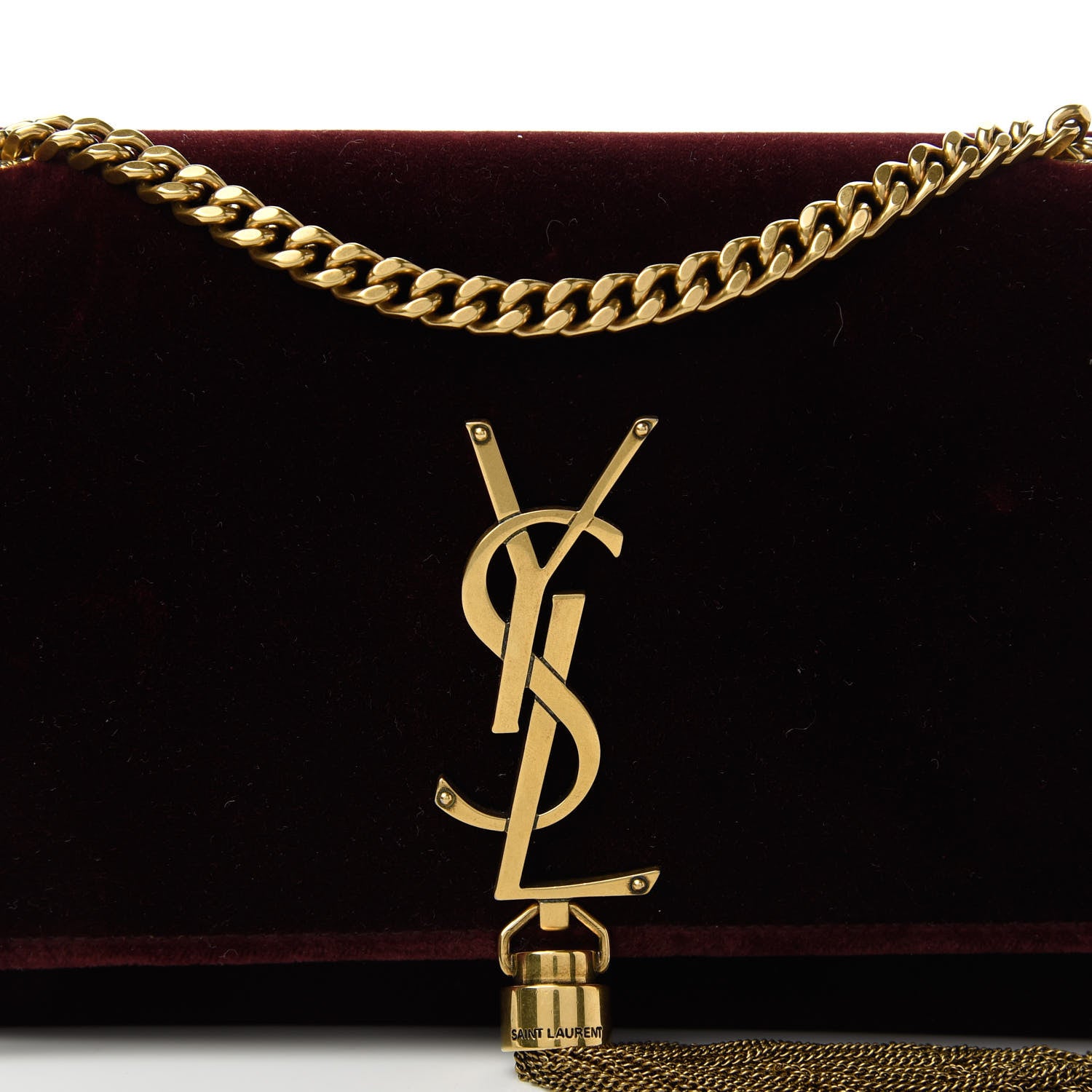 Saint Laurent Velvet Small Classic Monogram Kate Tassel Satchel Burgundy 10 of 10