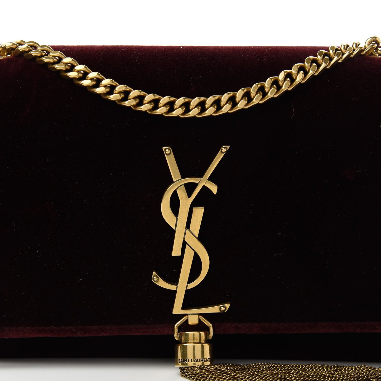 Velvet Small Classic Monogram Kate Tassel Satchel Burgundy