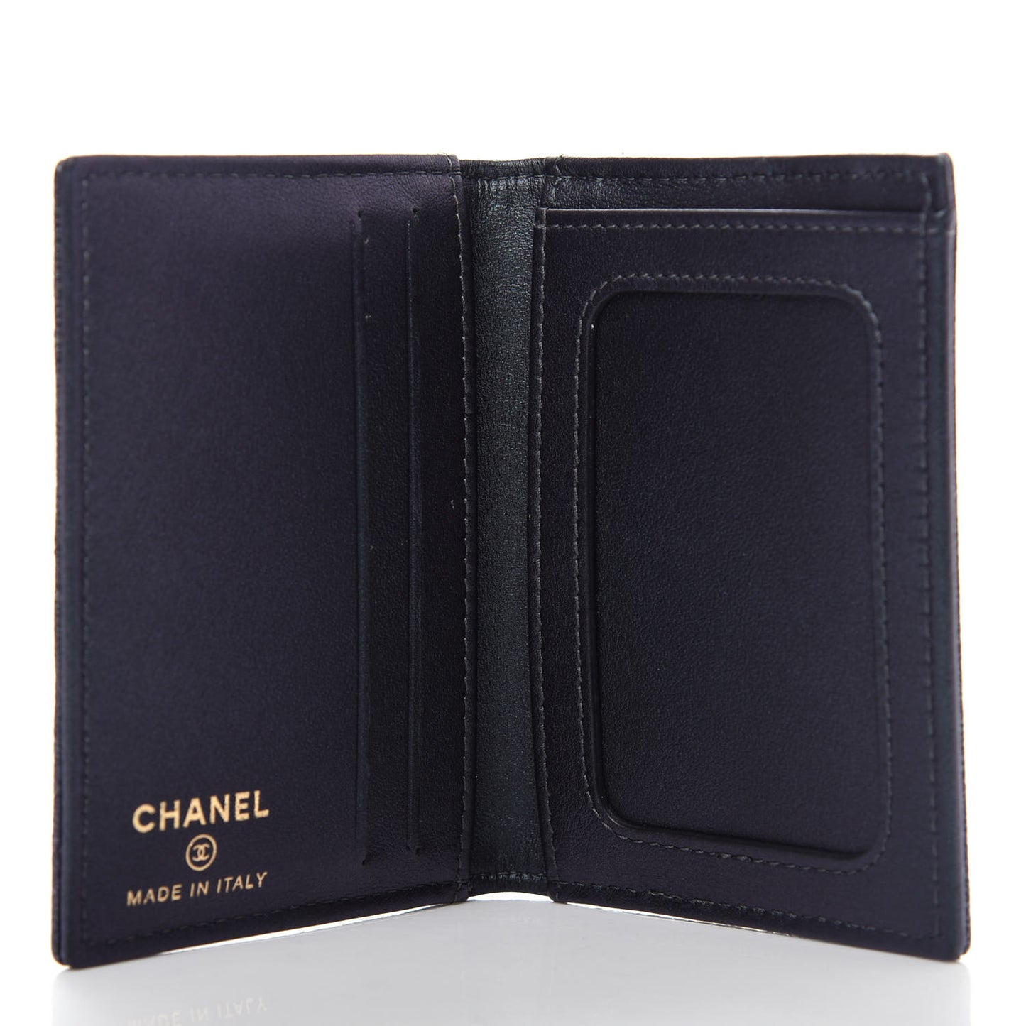 Iridescent Caviar Quilted Card Holder Wallet Black