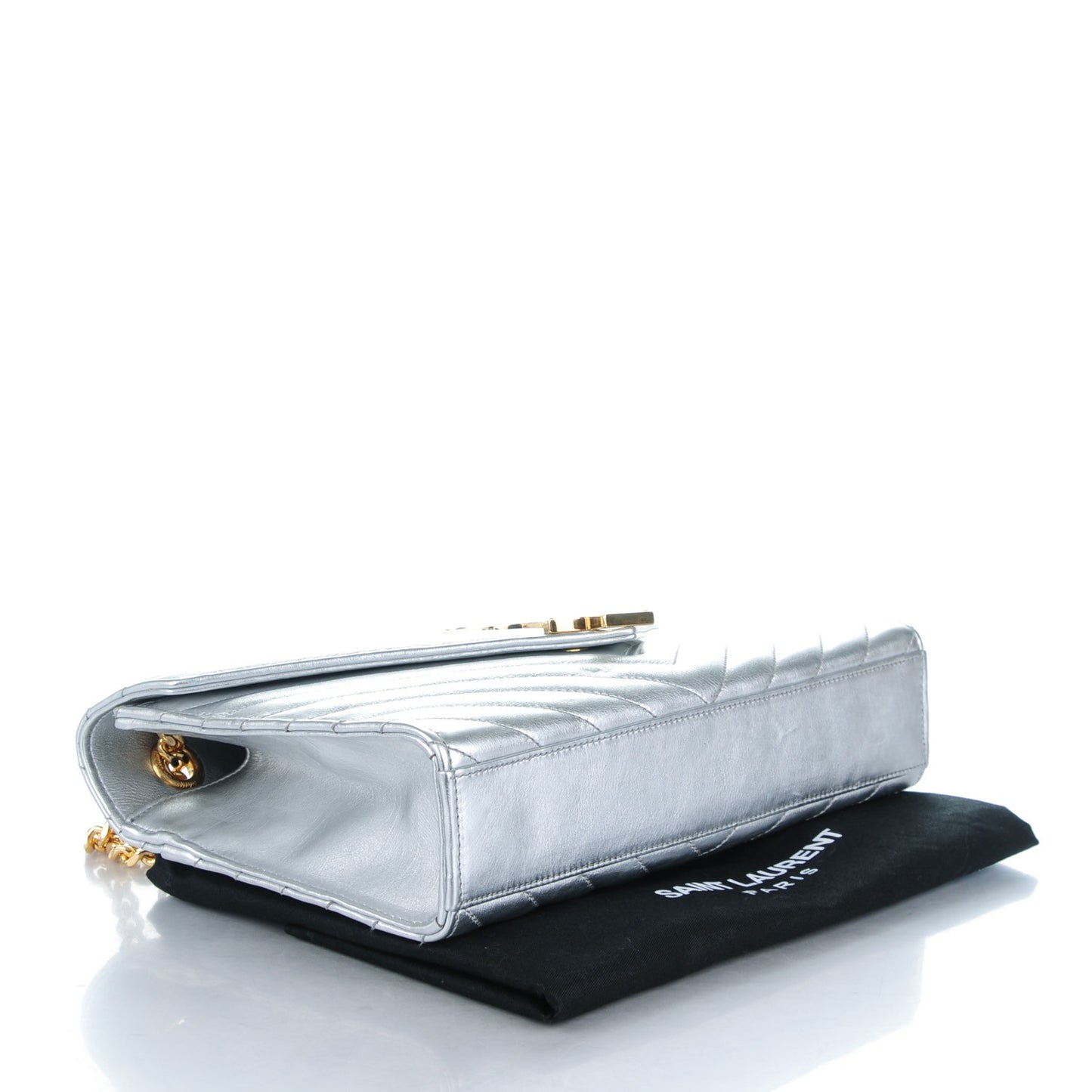 Metallic Sheepskin Matelasse Chevron Medium Monogram Satchel Silver