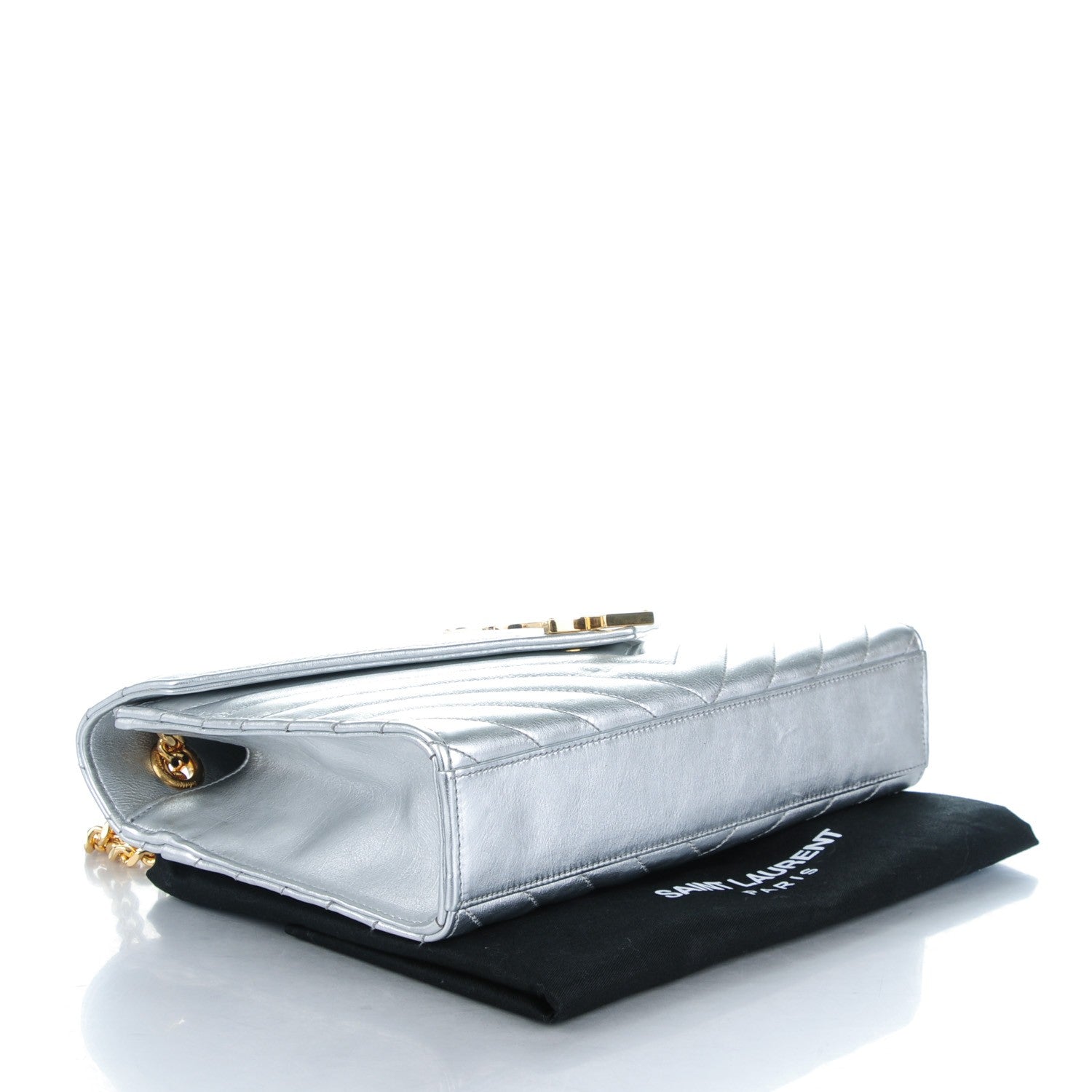 Saint Laurent Metallic Sheepskin Matelasse Chevron Medium Monogram Satchel Silver 4 of 7