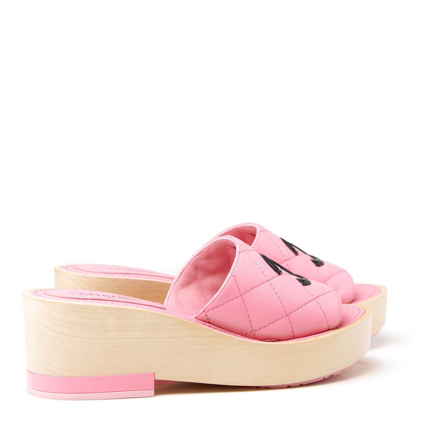 Lambskin CC Flat Slide Sandals 36 Pink