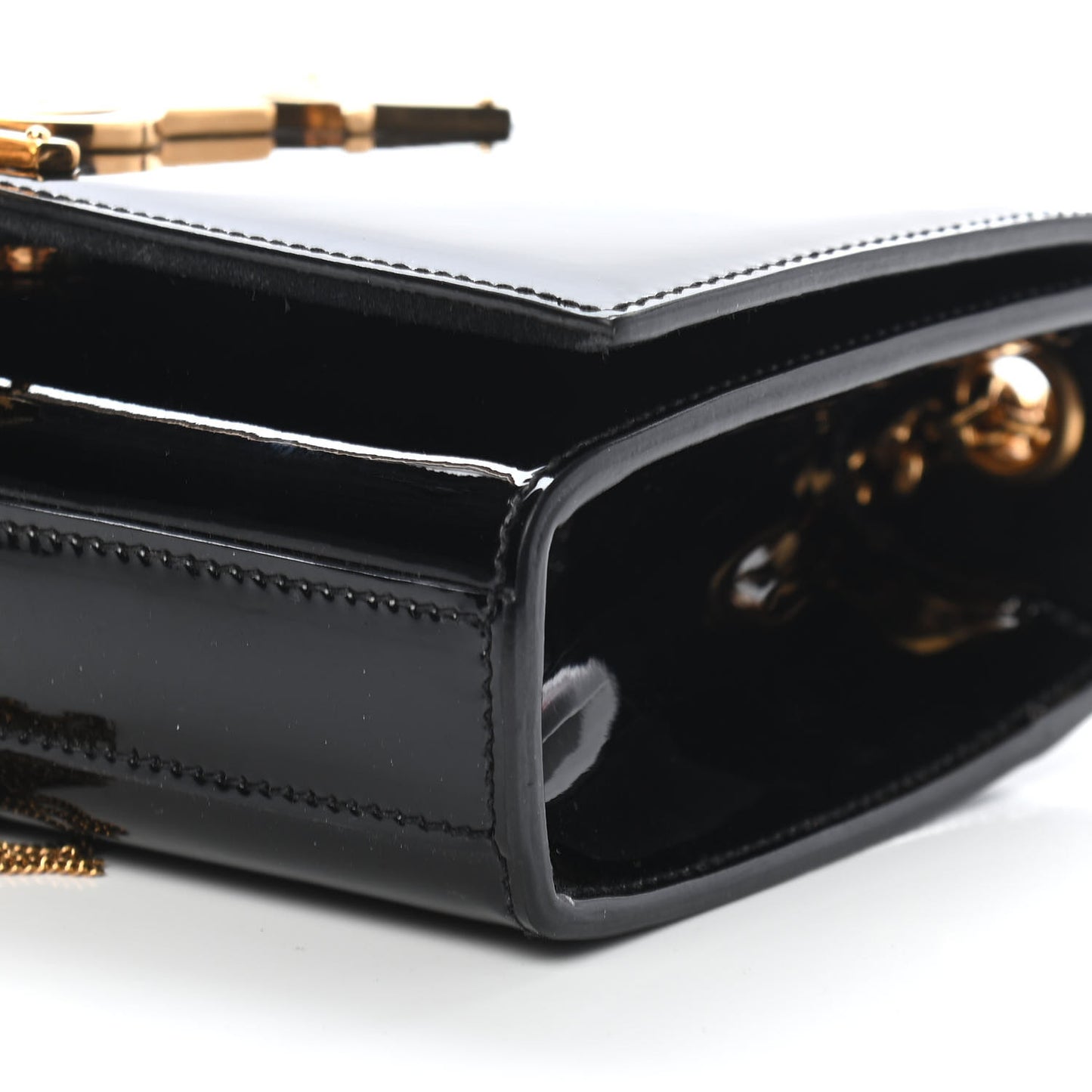 Patent Small Classic Monogram Kate Tassel Satchel Black