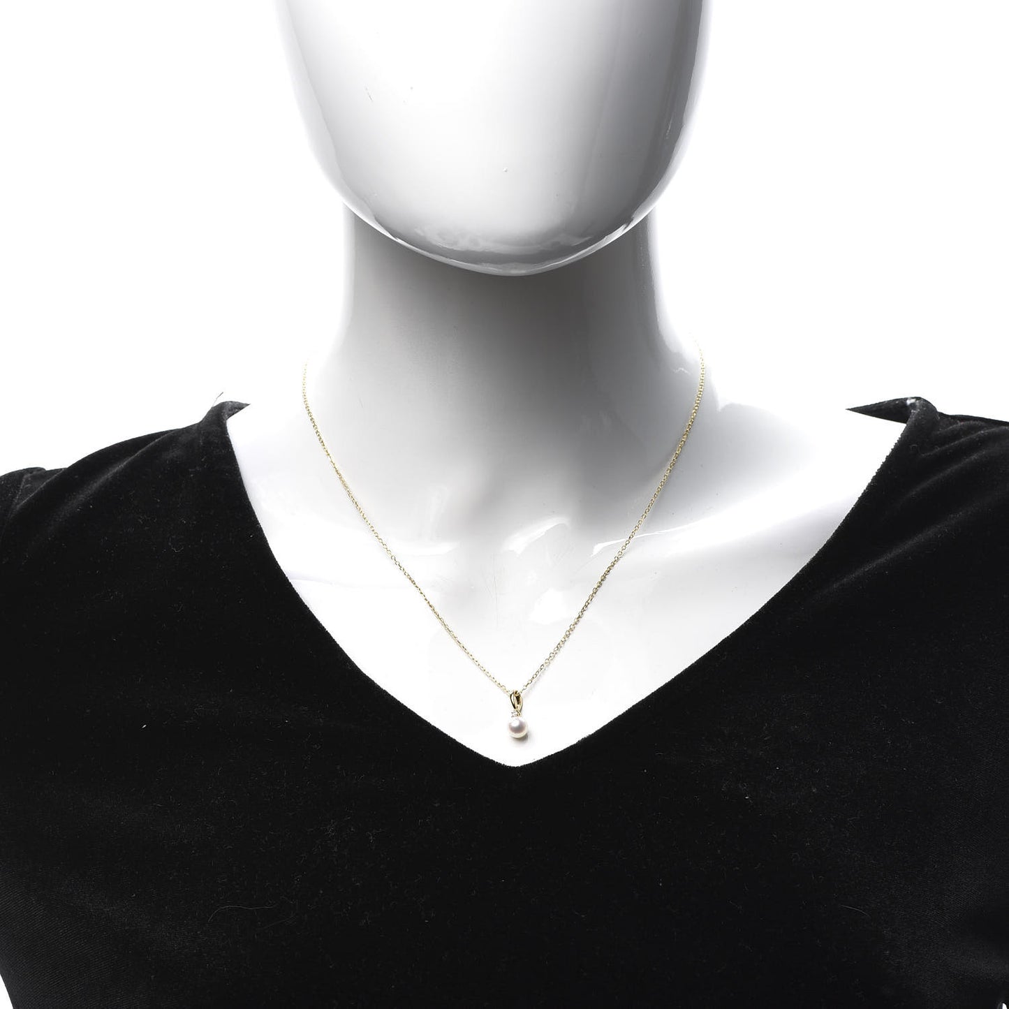 18K Yellow Gold Diamond Akoya Pearl 6mm Drop Pendant Necklace