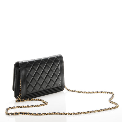 Chanel Lambskin Quilted Boy Wallet On Chain WOC Black 3 of 7