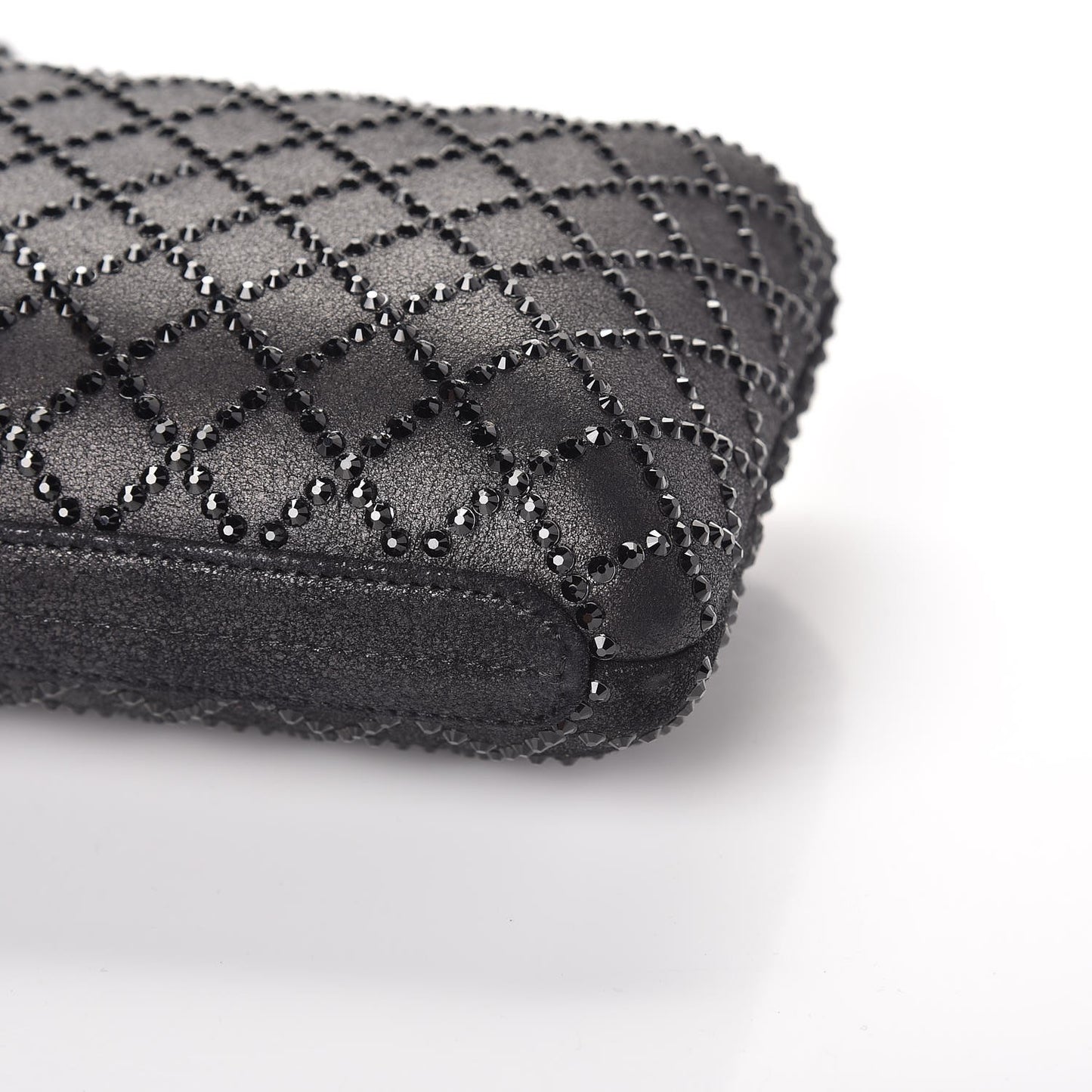 Iridescent Lambskin Crystal Quilted Clutch Black