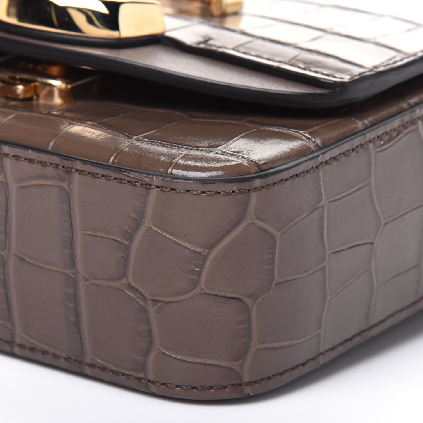 Calfskin Crocodile Embossed Mini C Double Carry Taupe