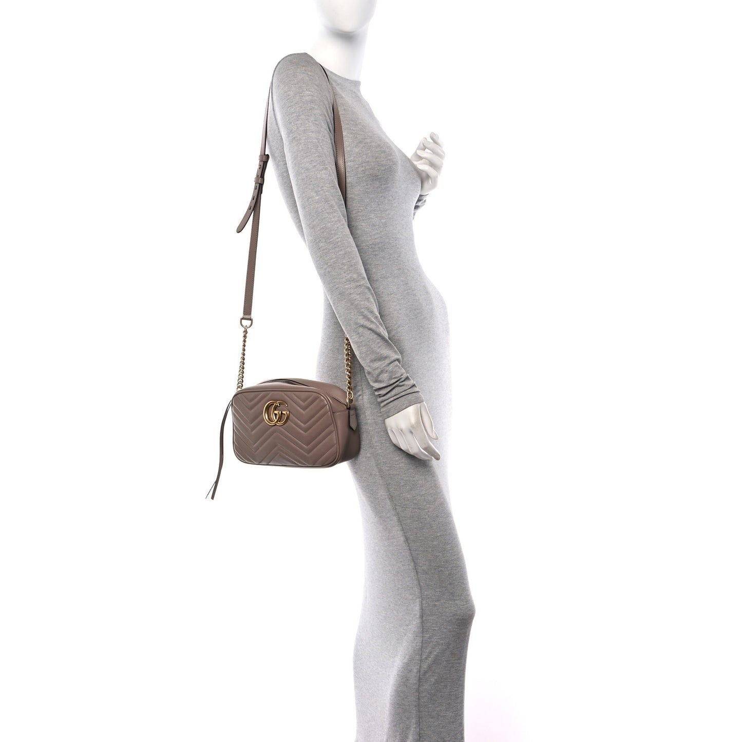 Calfskin Matelasse Small GG Marmont Chain Shoulder Bag Taupe