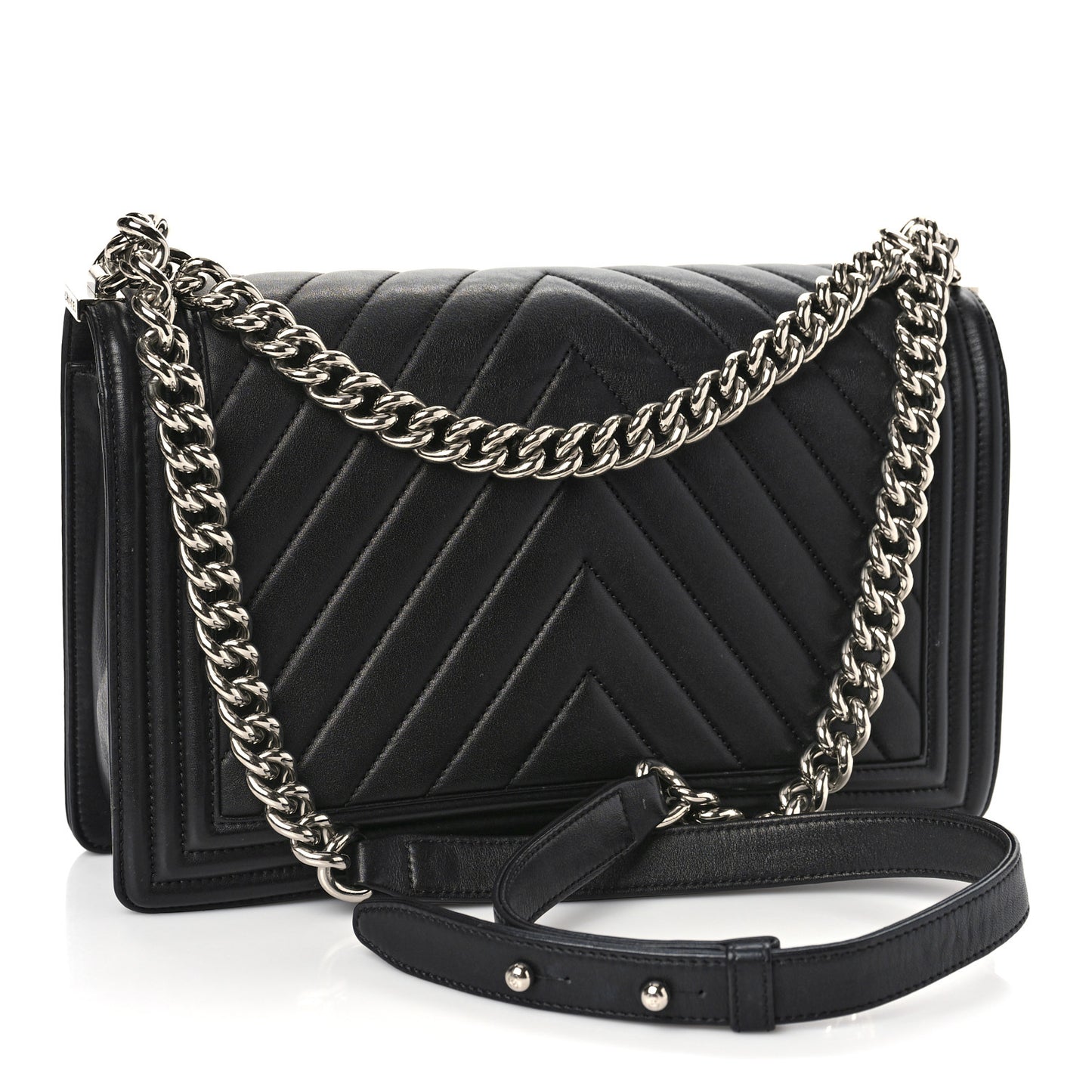 Calfskin Chevron Quilted New Medium Boy Flap Black