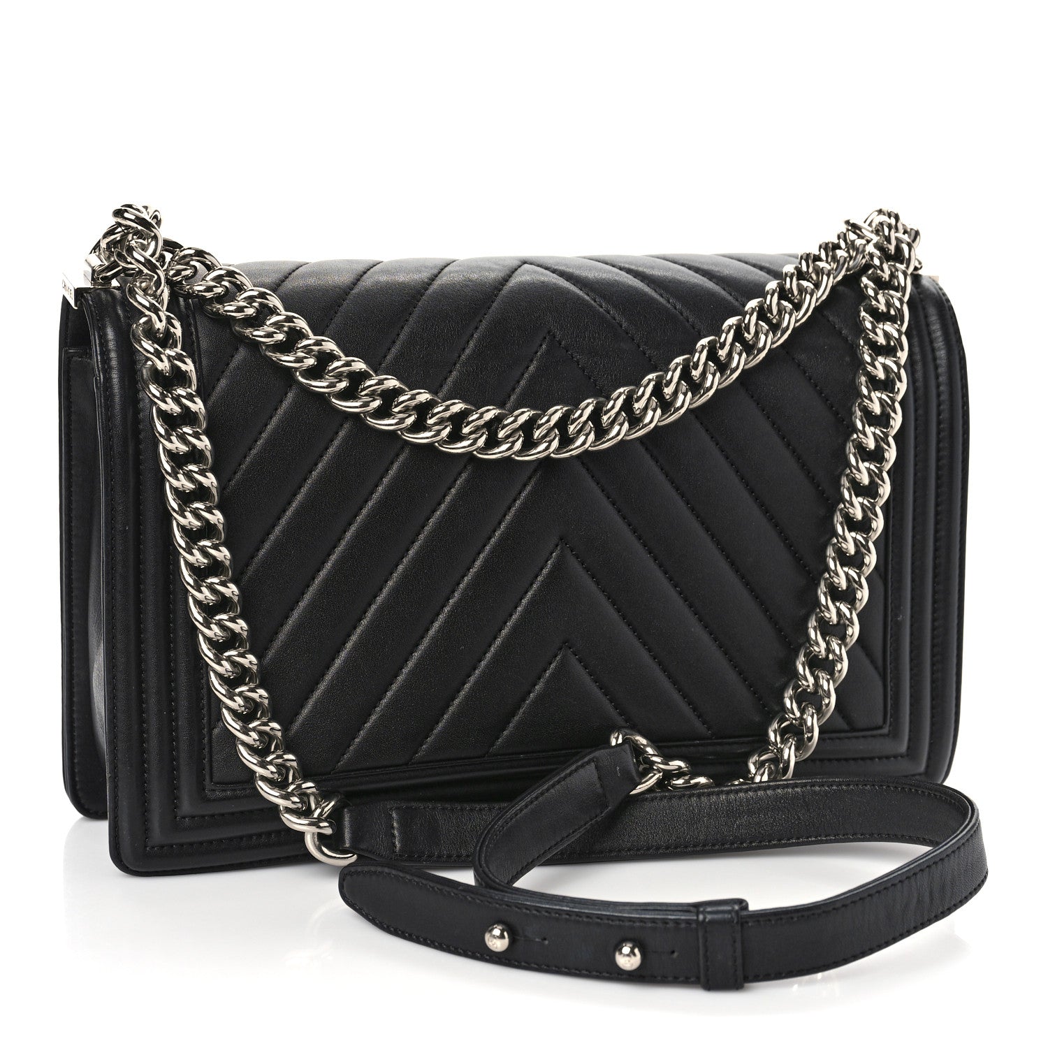 Chanel Calfskin Chevron Quilted New Medium Boy Flap Black 2 of 12