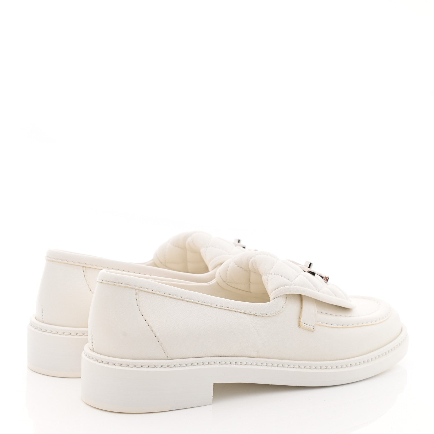 Chanel Lambskin Quilted CC Turnlock Loafers 38 White 4 of 9