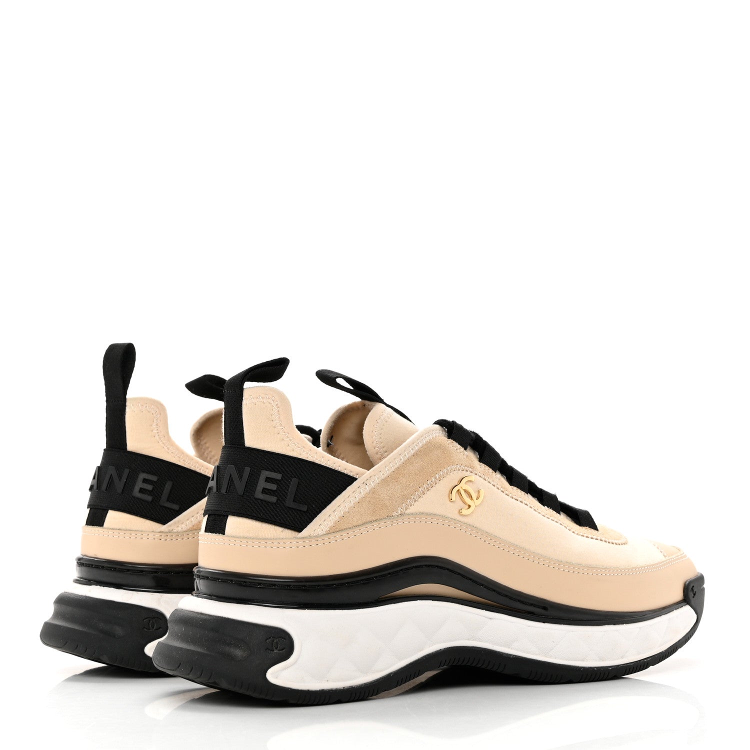 Chanel Suede Calfskin Nylon Grosgrain CC Sneakers 39 Beige 3 of 9