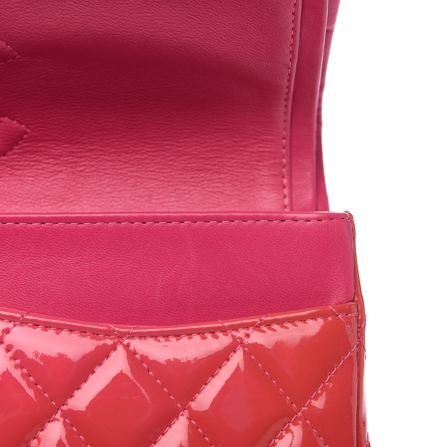 Patent Quilted Medium Double Flap Fuchsia