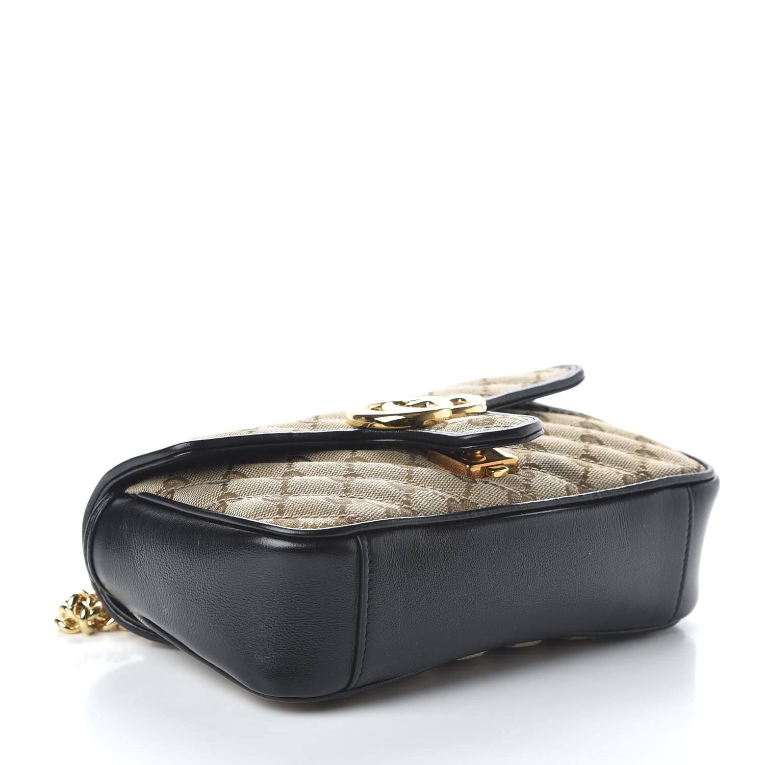Gucci Monogram Matelasse Diagonal Mini GG Marmont Shoulder Bag Beige Black 4 of 10