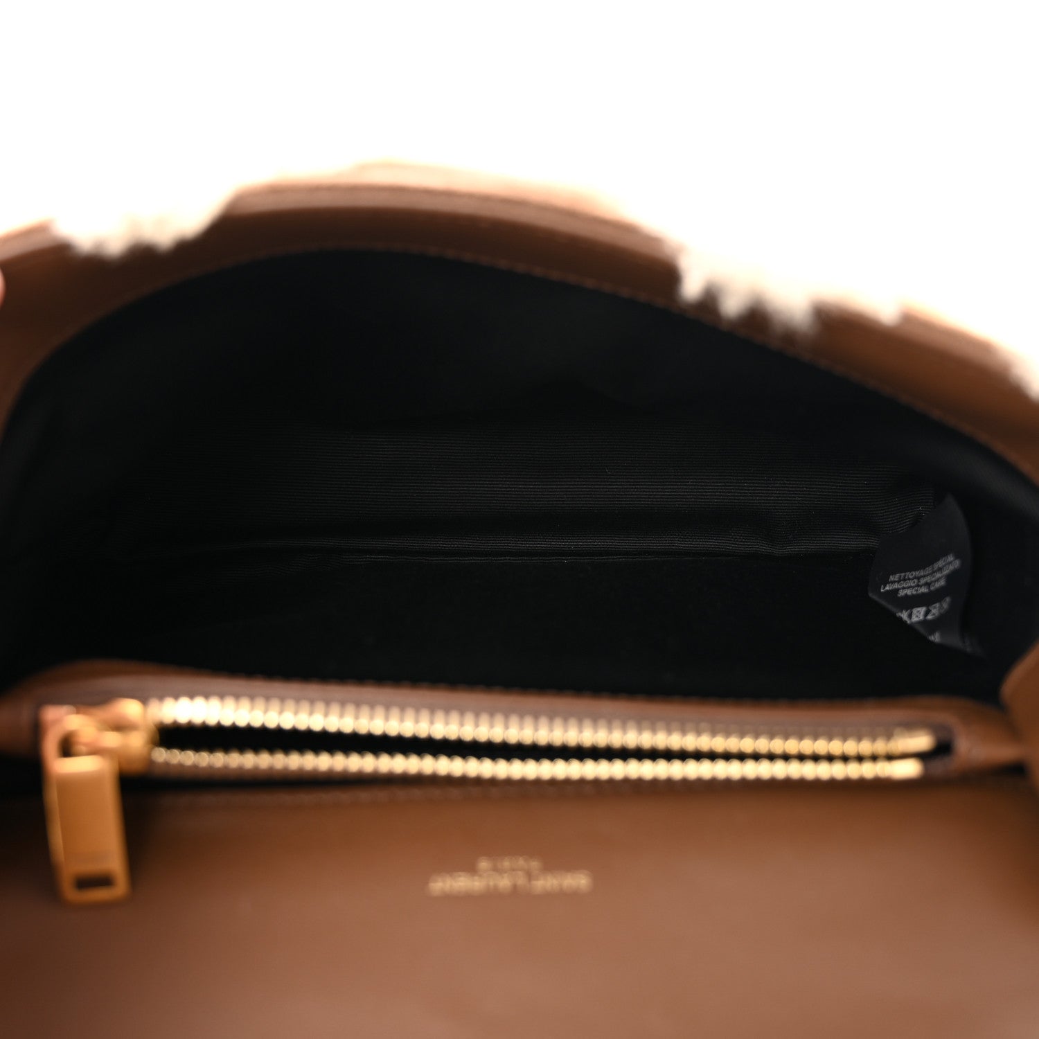 Saint Laurent Nubuck Shearling Chevron Monogram Medium College Bag Dark Cigar Natural Beige 10 of 13