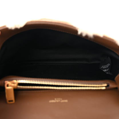 Saint Laurent Nubuck Shearling Chevron Monogram Medium College Bag Dark Cigar Natural Beige 10 of 13