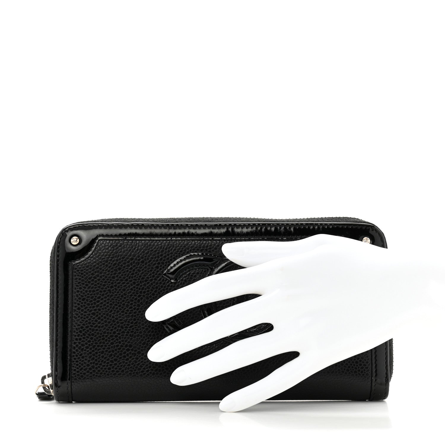 Chanel Caviar Patent Small CC Contour Zip Around Wallet Black 2 of 11