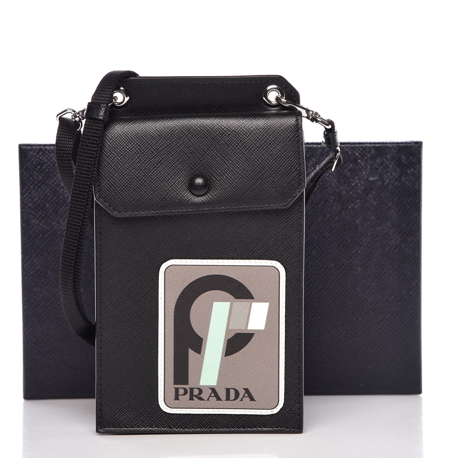 Prada Saffiano Racing Logo Patch Mini Bag Black 8 of 8