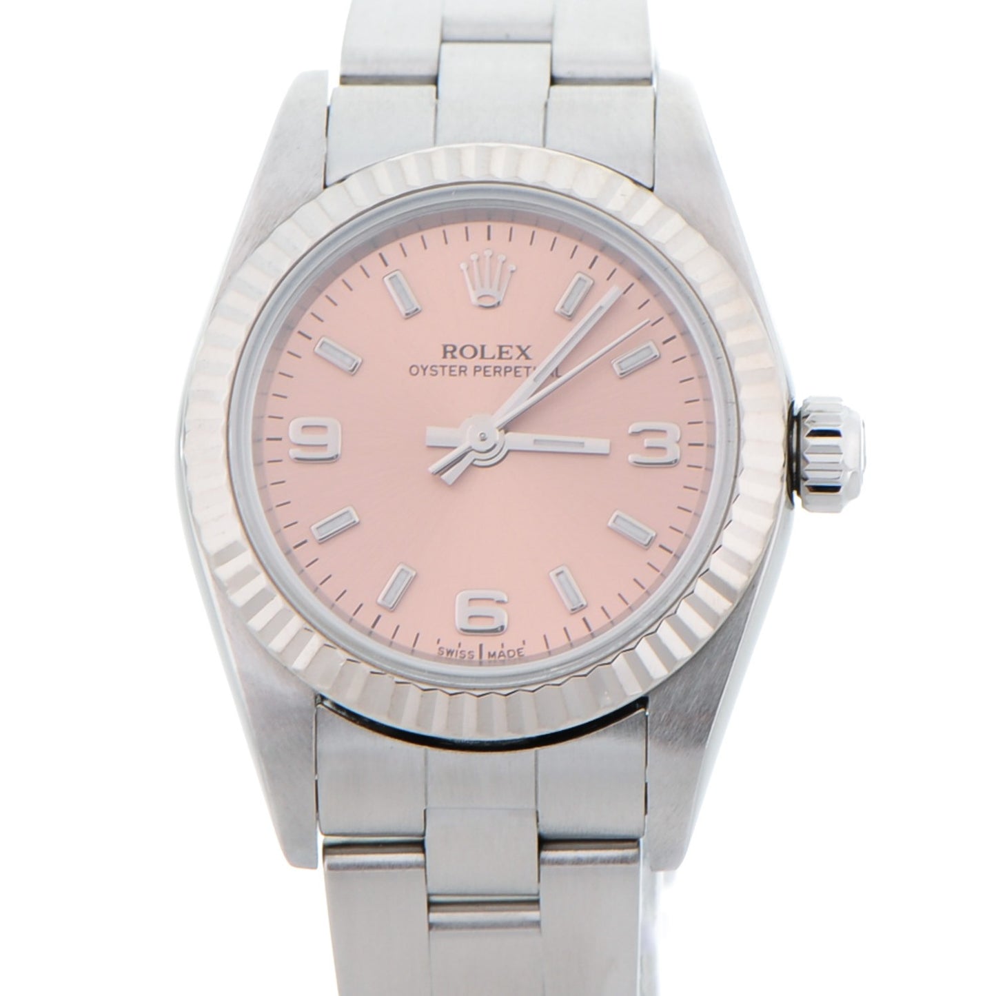 Stainless Steel 18K White Gold 24mm Oyster Perpetual Watch Pink 76094