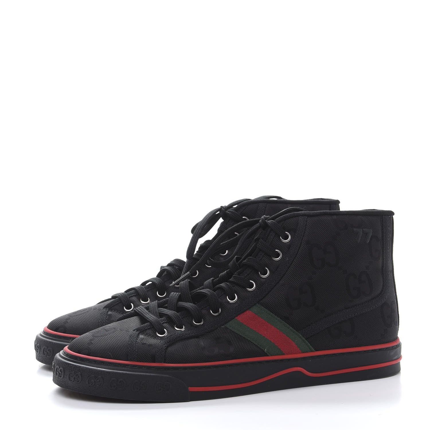 Gucci Econyl Nylon Web Monogram Off The Grid Mens 1977 Tennis High Top Sneakers 9.5 Black 3 of 7