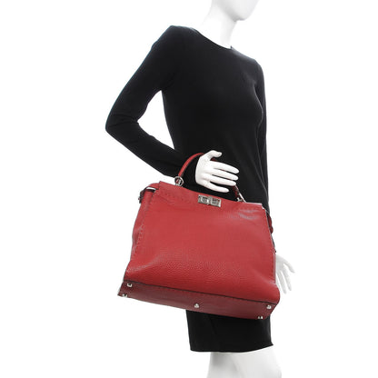 Fendi Cuoio Romano Selleria Bi-Color Large Peekaboo Iconic Satchel Rosso Latte 3 of 14