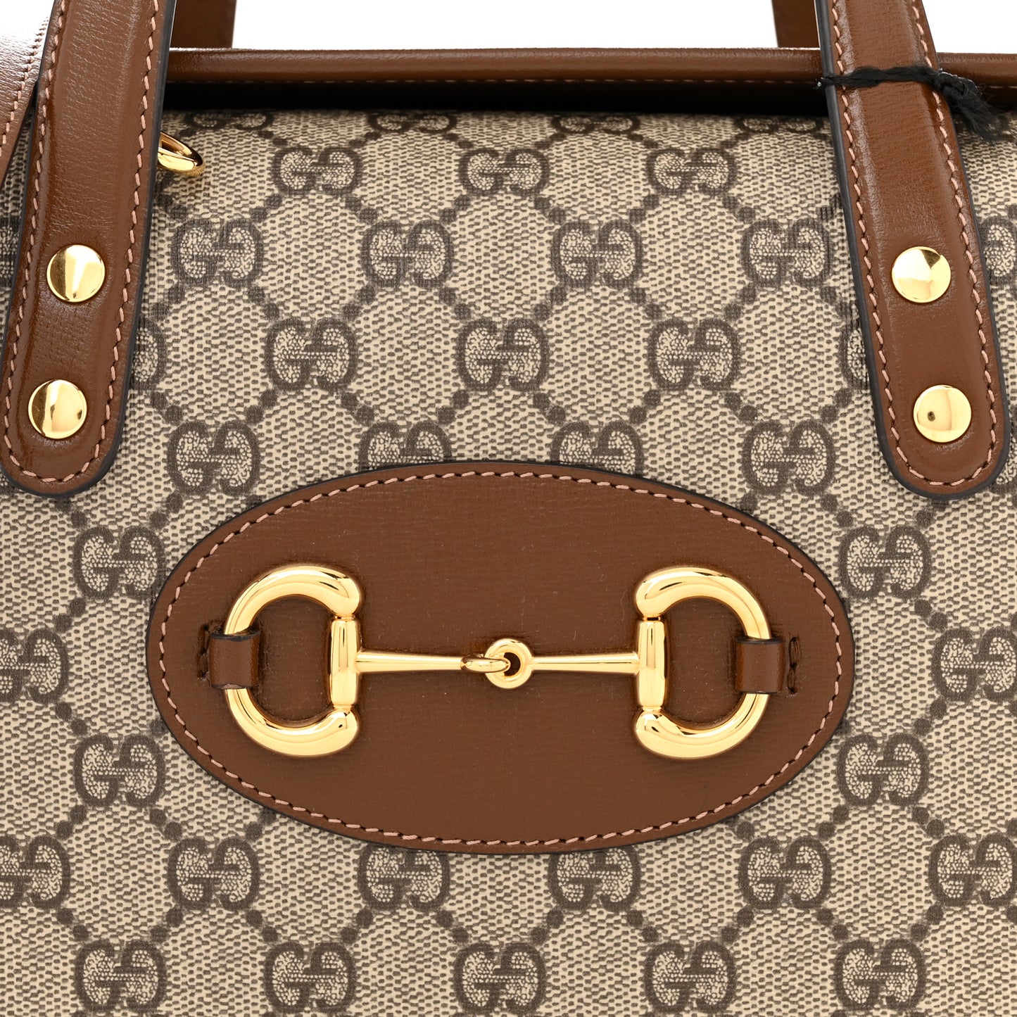 GG Supreme Monogram Azalea Calfskin Mini Horsebit 1955 Foldover Top Handle Bag Beige Ebony Brown Sugar