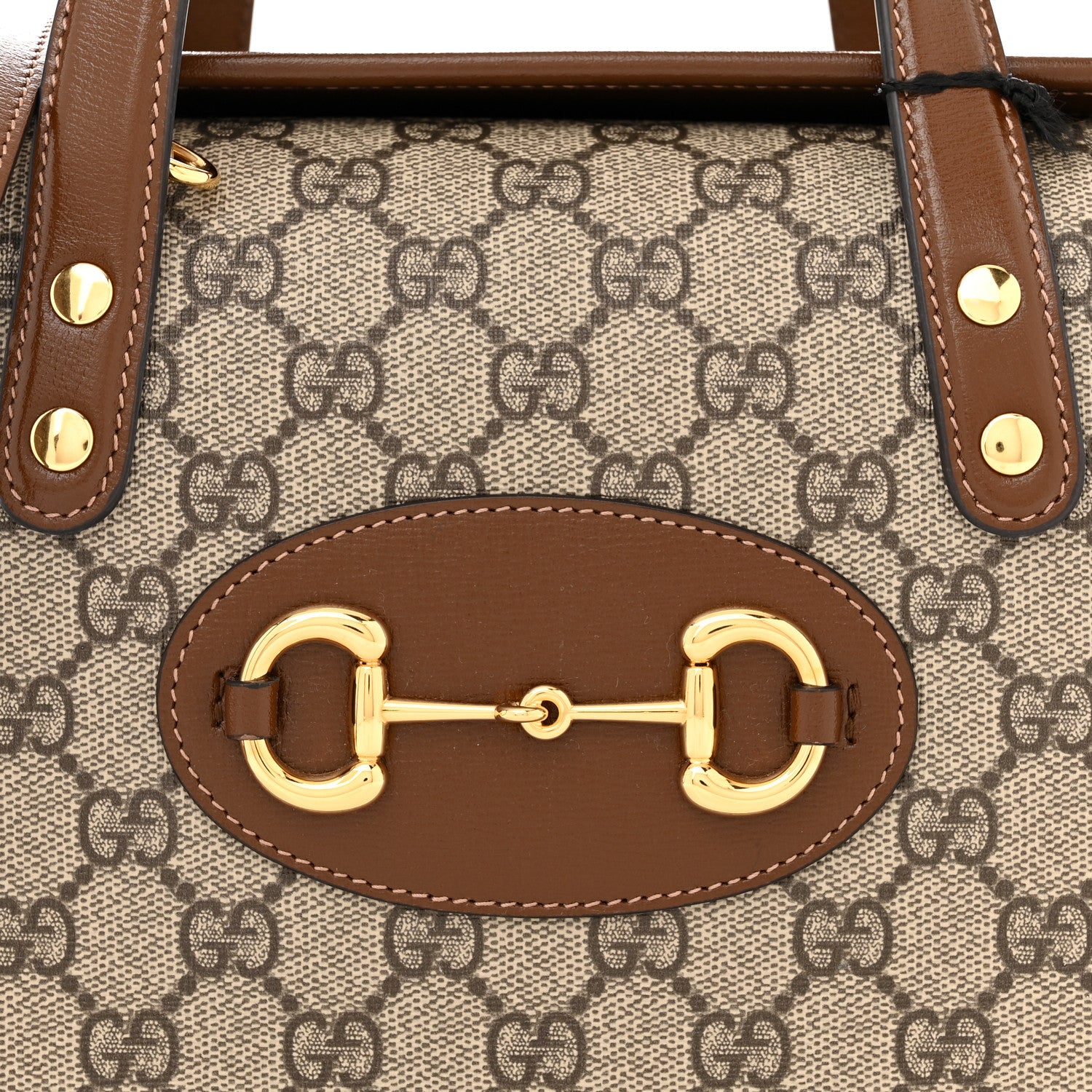 Gucci GG Supreme Monogram Azalea Calfskin Mini Horsebit 1955 Foldover Top Handle Bag Beige Ebony Brown Sugar 8 of 10