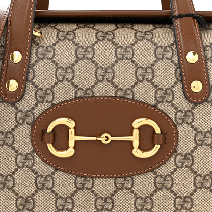 Gucci GG Supreme Monogram Azalea Calfskin Mini Horsebit 1955 Foldover Top Handle Bag Beige Ebony Brown Sugar 8 of 10
