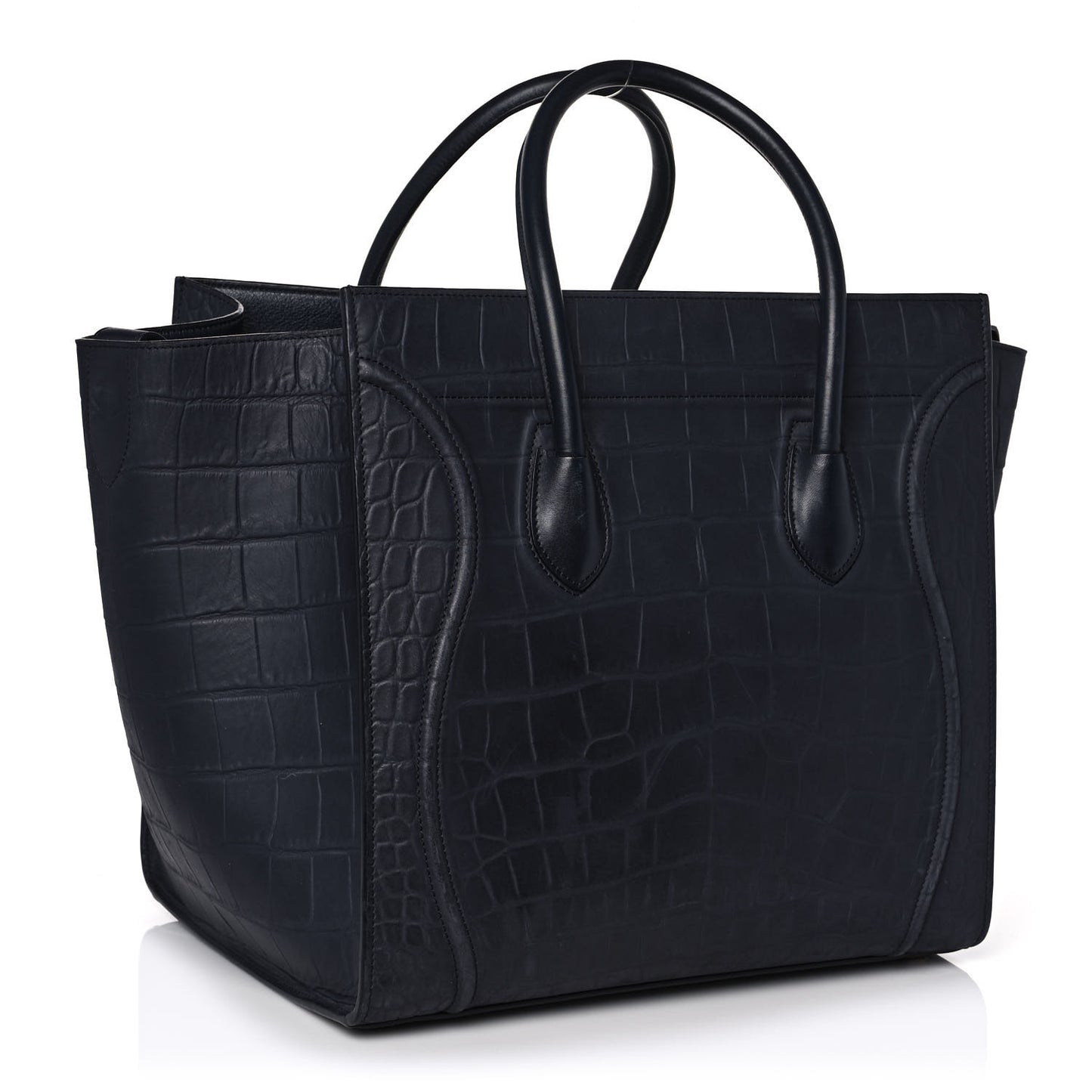 Crocodile Embossed Calfskin Medium Phantom Luggage Navy Blue