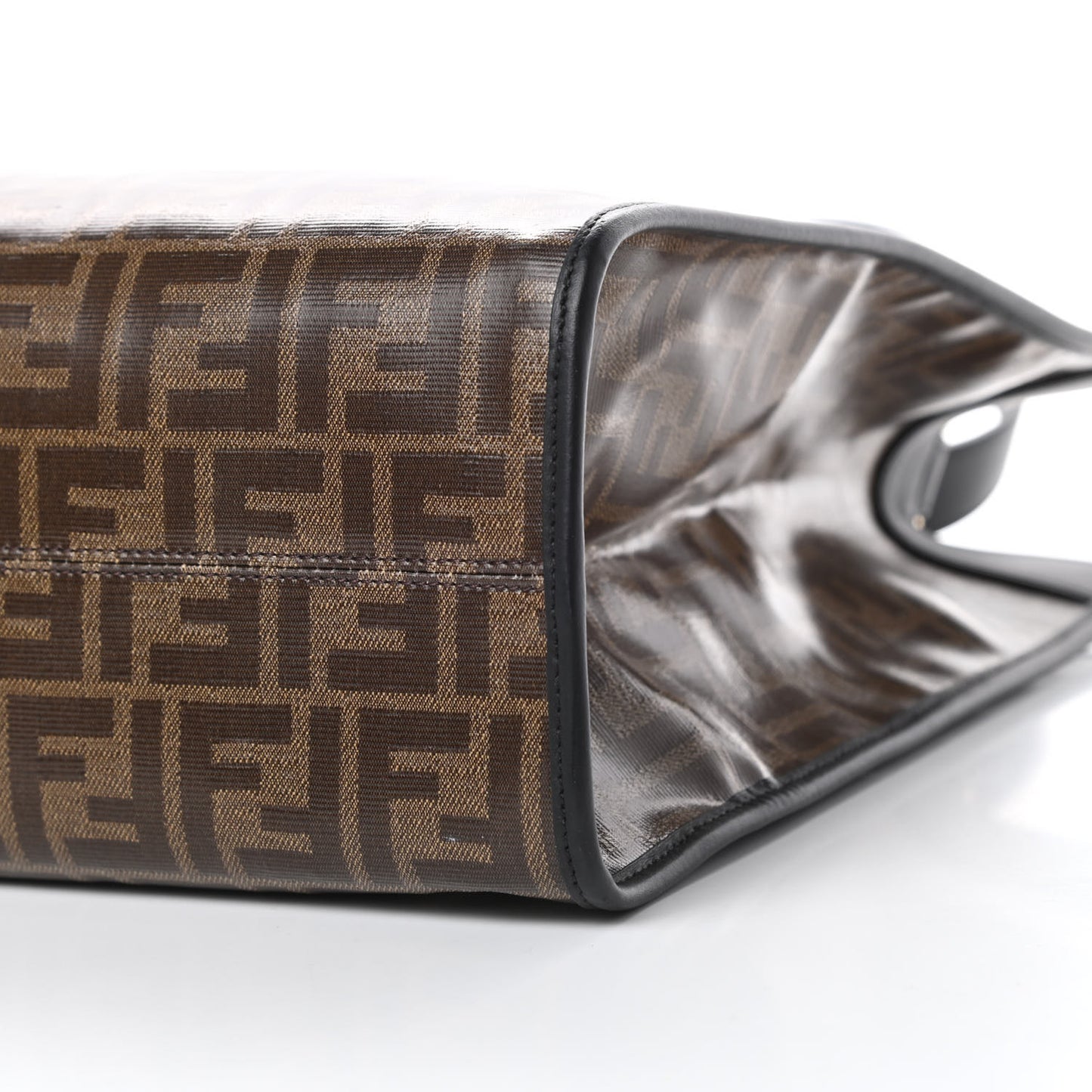 Glazed Fabric Vitello Century Plexiglass FF 1974 Stamp Patch Medium Runaway Shopper Tote Mogano Panna Black