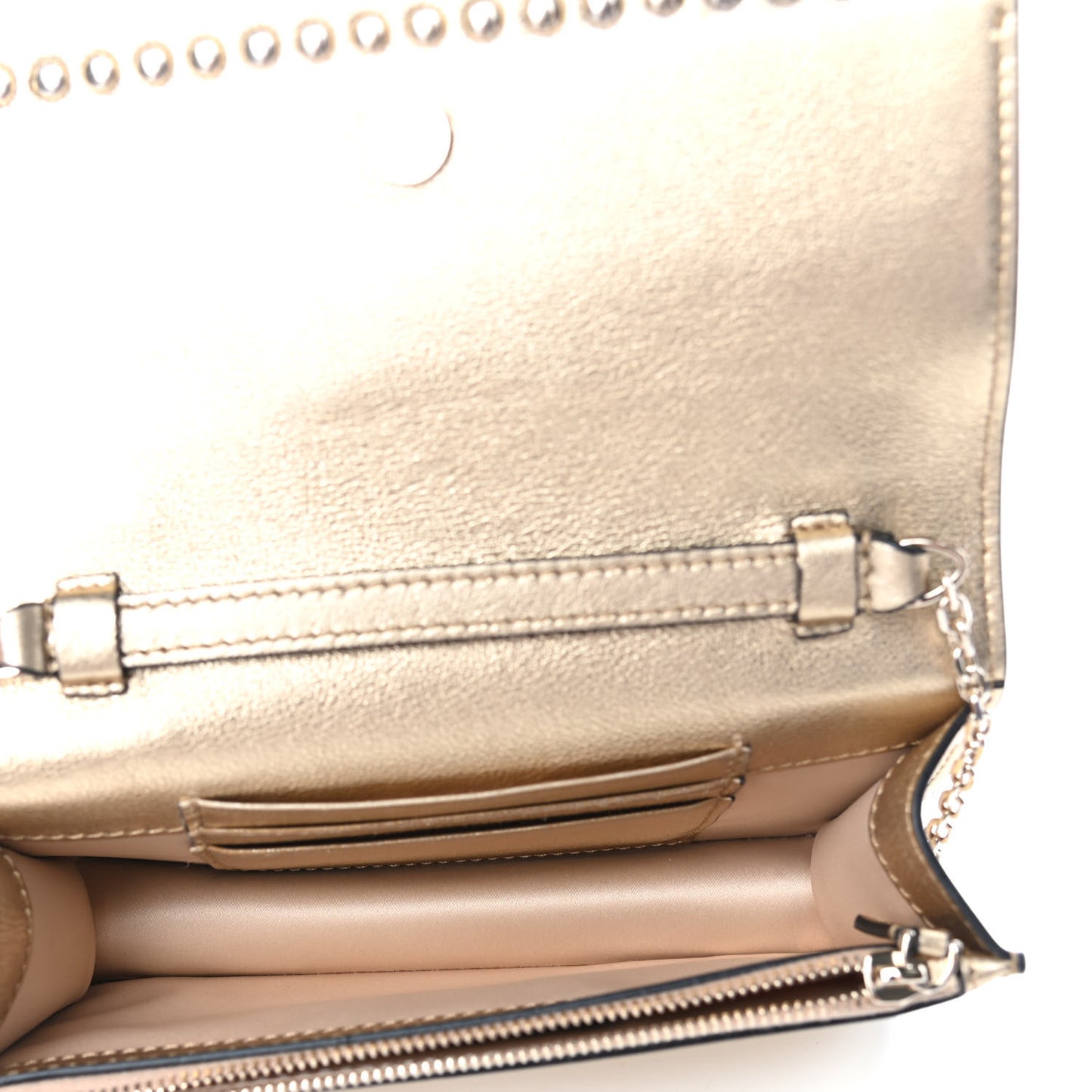 Metallic Calfskin Rockstud No Limit Wallet On Chain Gold