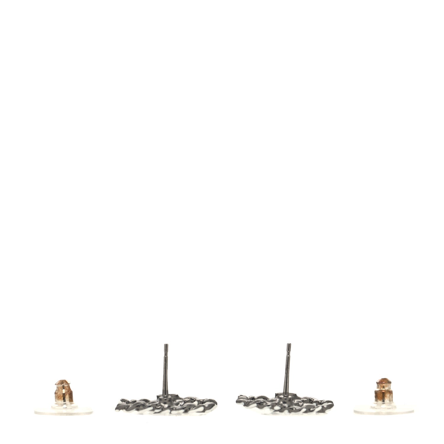 Chanel Lambskin Chain CC Earrings Silver Grey 3 of 4