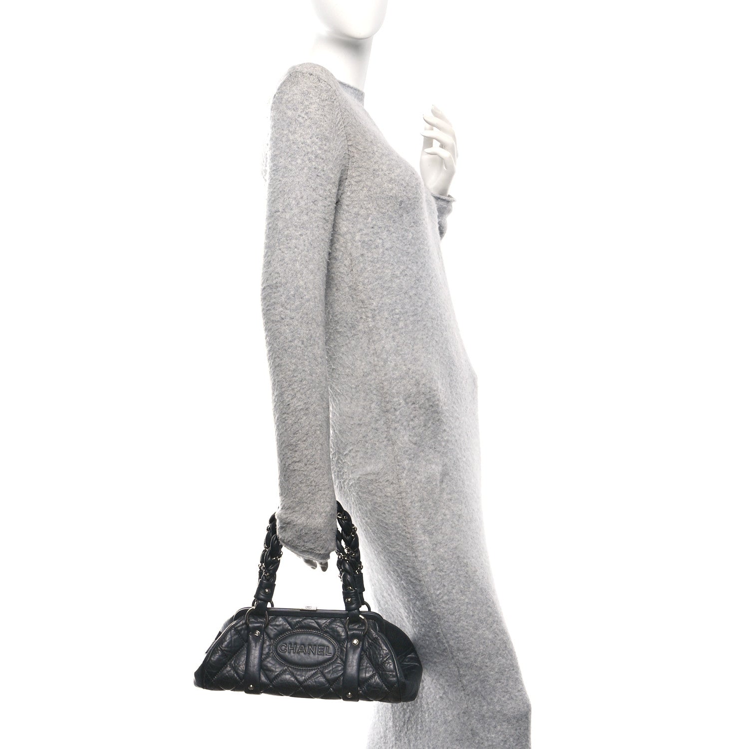 Chanel Distressed Lambskin Lady Braid Frame Bowler Black 2 of 10