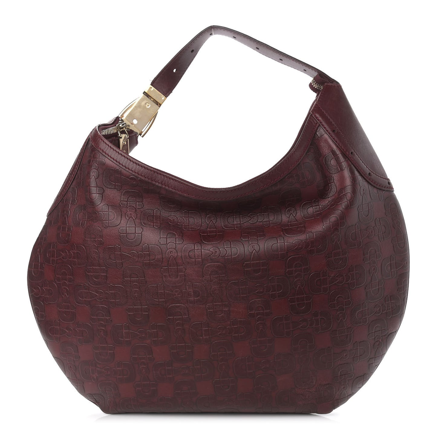Calfskin Horsebit Embossed Glam Hobo Burgundy