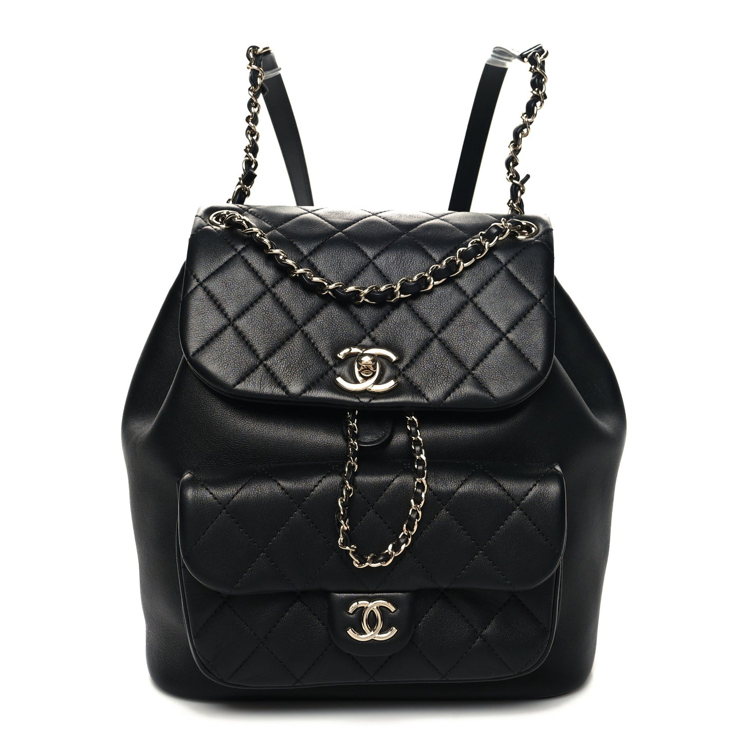 Lambskin Quilted Large Duma Drawstring Backpack Black