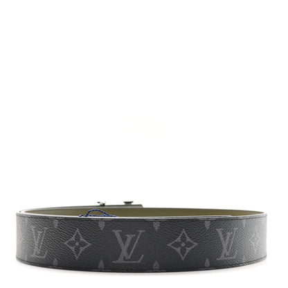 Louis Vuitton Calfskin Monogram Eclipse 40mm LV Initiales Reversible Belt 95 38 Black Green 2 of 5