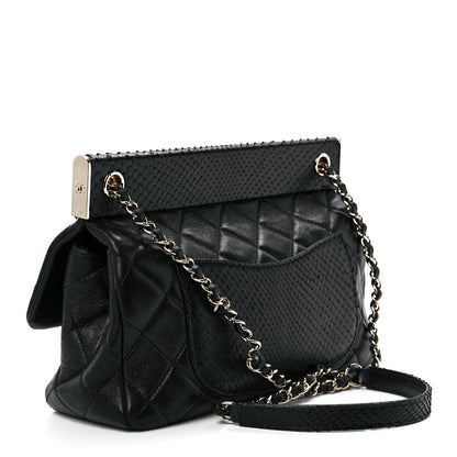 Chanel Lambskin Snakeskin Quilted Frame Flap Black 3 of 13