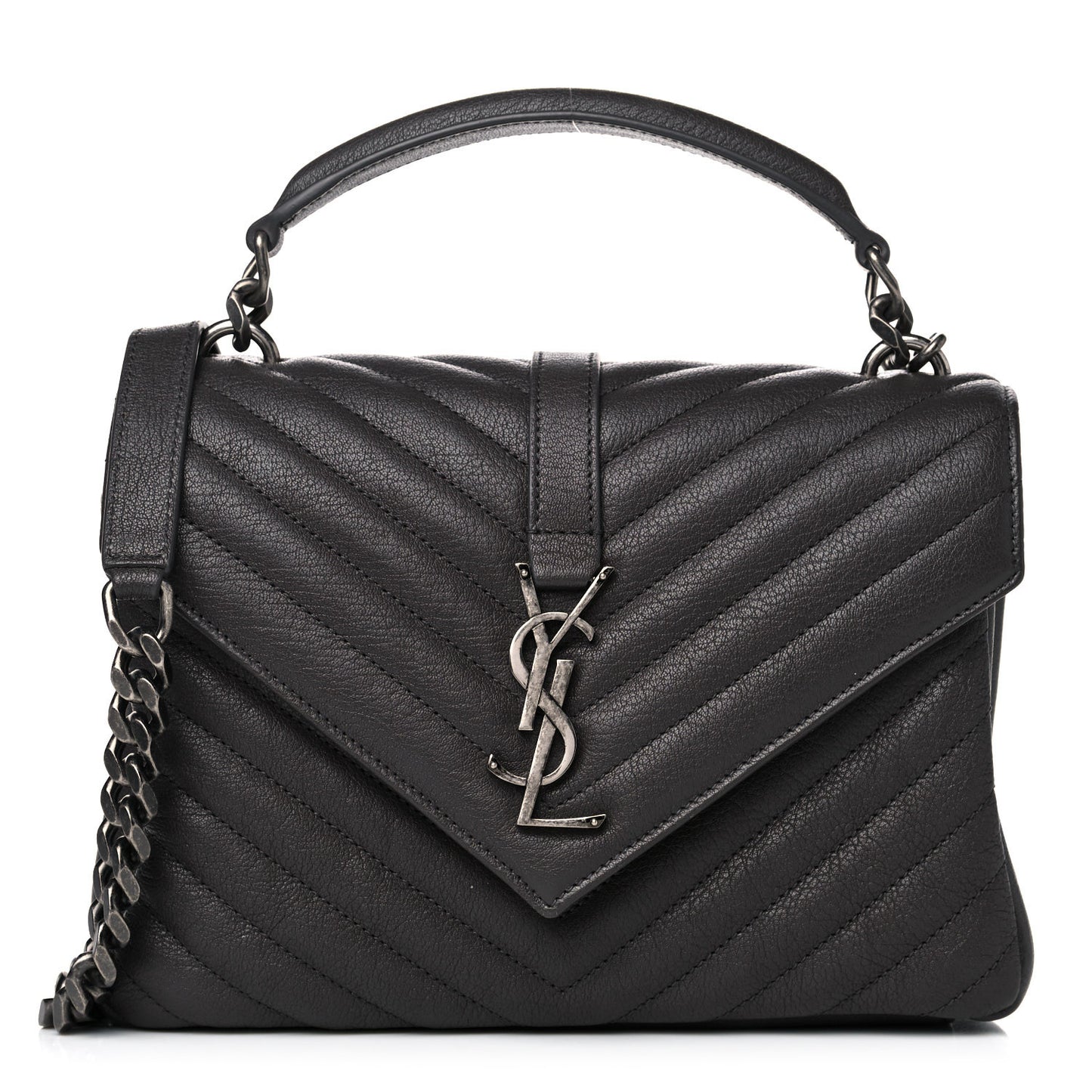Sheepskin Matelasse Chevron Monogram Medium College Bag Asphalt