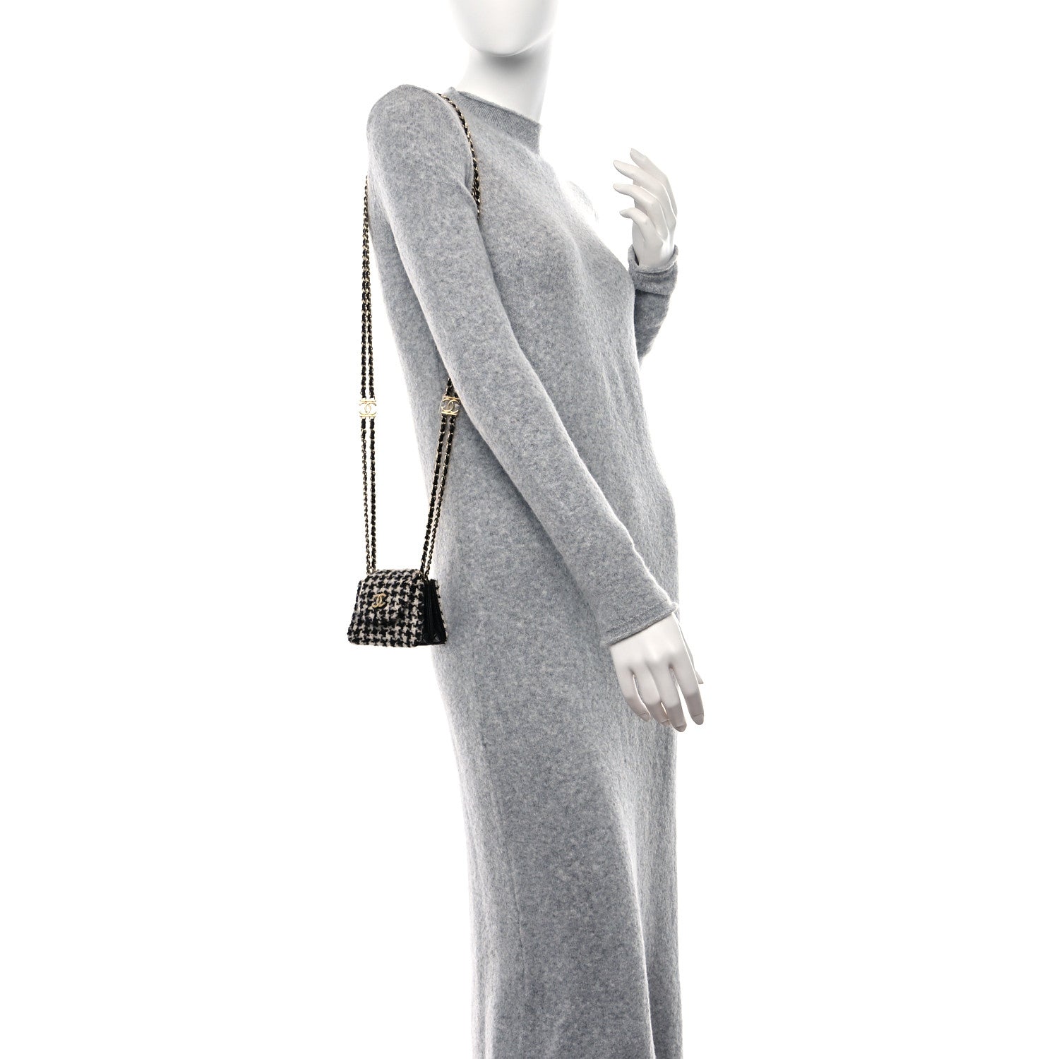 Chanel Tweed Houndstooth Quilted Mini Accordion Clutch With Chain White Black 2 of 10