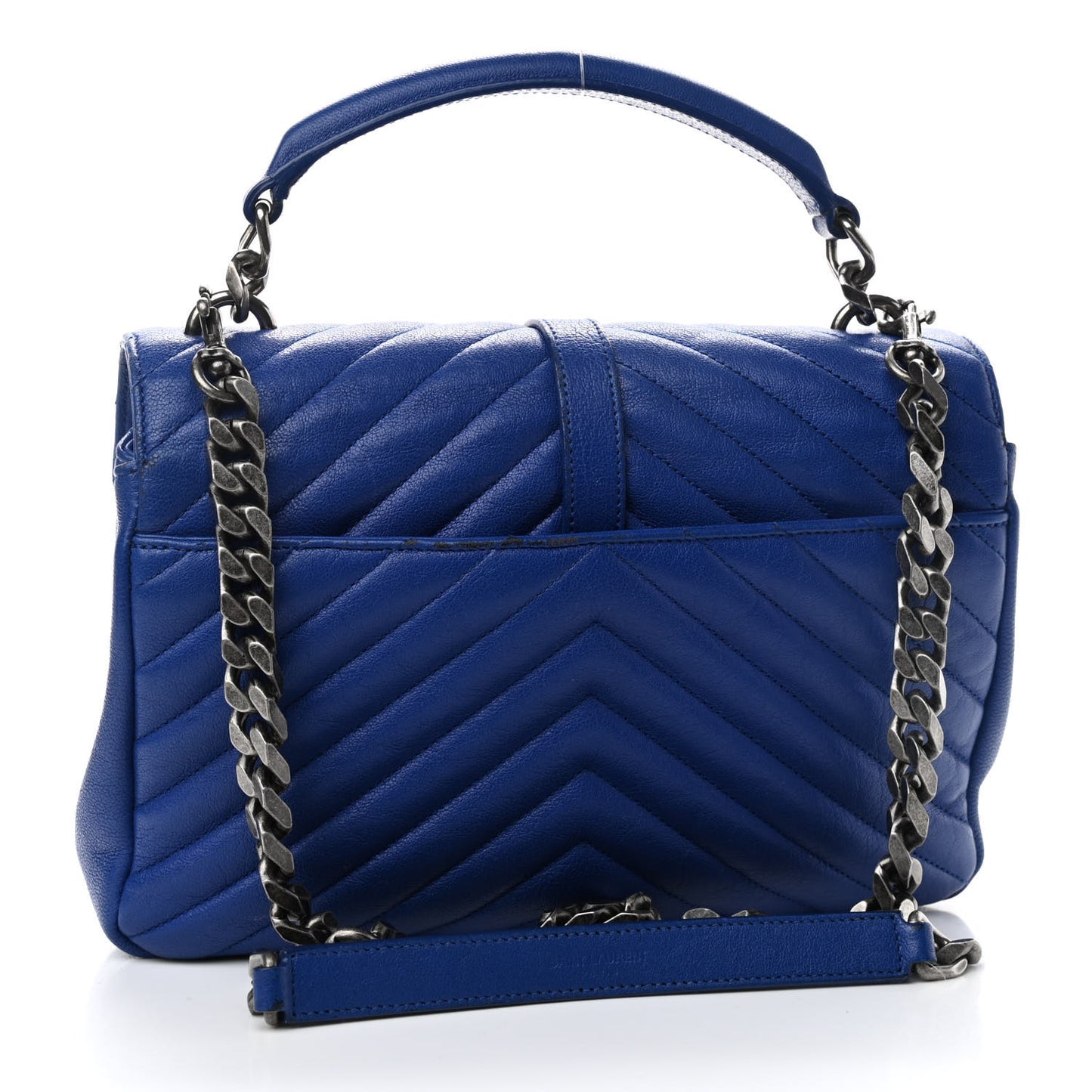 Sheepskin Matelasse Chevron Monogram Medium College Bag Royal Blue