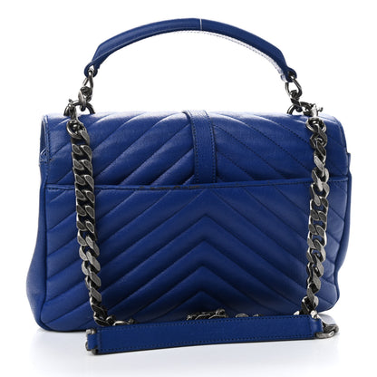 Saint Laurent Sheepskin Matelasse Chevron Monogram Medium College Bag Royal Blue 2 of 10